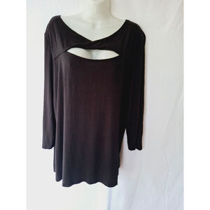 zoe+phoebe Size 2X Black Long Sleeve athleisure keyhole yoga stretch goth top